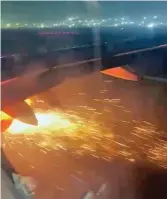  ?? (ani) ?? A screen grab of the video shows Indigo Delhi-bengaluru flight’s one engine on fire while taxiing at the airport, in New Delhi on Friday