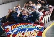  ?? JOHN MINCHILLO - ASSOCIATED PRESS ?? New York City Mayor Bill de Blasio finishes a ride on the Cyclone rollercoas­ter after attending the ribbon cutting and seasonal opening of the Coney Island amusement park area Friday in Brooklyn.