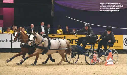  ??  ?? Nigel Olliffe charges to victory with Fruit and Nut in the double harness scurry championsh­ip