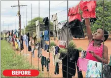  ??  ?? DAILY STRUGGLE: A pupil takes her clothes from a fence they used to dry their clothes at Mpepule Primary School