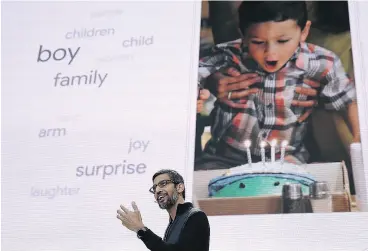  ?? JUSTIN SULLIVAN / GETTY IMAGES ?? Google chief executive Sundar Pichai delivers the keynote address Wednesday at the start of the three- day Google I/O 2017 Conference in Mountain View, Calif.