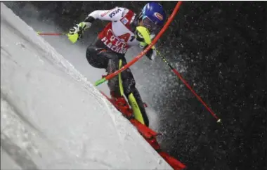  ?? MARCO TROVATI - THE ASSOCIATED PRESS ?? United States’ Mikaela Shiffrin competes on her way to set the fastest time during the first run of an alpine ski, women’s World Cup slalom in Flachau, Austria, Tuesday, Jan. 8, 2019.