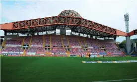  ??  ?? Vinyl covers show fake fans at the Stadio Nereo Rocco before the Serie B match between Triestina and Reggina in October 2010. Photograph: Dino Panato/Getty Images