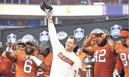  ??  ?? ACC champion Clemson is two wins from repeating as national champion. JEREMY BREVARD/USA TODAY SPORTS