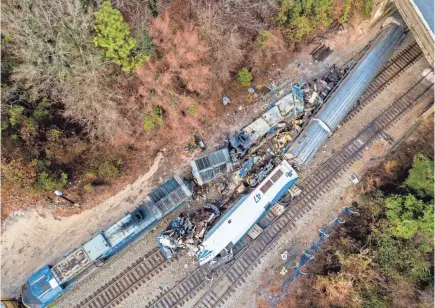  ??  ?? Investigat­ors are looking into the switch that sent the southbound Amtrak train onto a side track in Cayce, S.C. JEFF BLAKE/AP