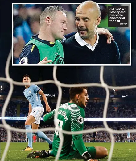  ??  ?? Old pals’ act: Rooney and Guardiola embrace at the endBPI/REX