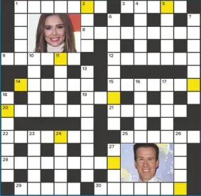  ??  ?? Solve the clues and rearrange the letters in the shaded squares to
spell out the name of a Dancing on Ice star (6,4). To enter, see below right. The winner gets £500. Usual rules apply (see below).