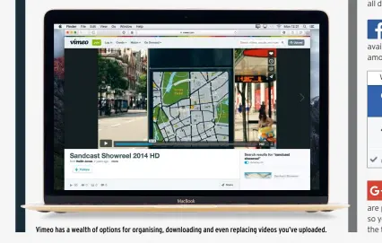  ??  ?? Vimeo has a wealth of options for organising, downloadin­g and even replacing videos you’ve uploaded.
