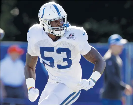  ?? MICHAEL CONROY/AP ?? Darius Leonard is relying on data collected by the Colts to maintain an efficient and safe workout regimen at his home in South Carolina.