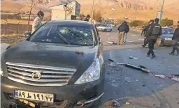 ?? FARS NEWS AGENCY VIA AP ?? This is the scene where Mohsen Fakhrizade­h was killed in Absard, a small city just east of Tehran, Iran.
