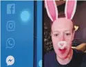 ??  ?? Zuckerberg with digital bunny ears onscreen at the F8 summit. Facebook will introduce a dating feature while vowing to make privacy protection a top priority.