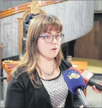  ?? DAVID MAHER/THE TELEGRAM ?? Coun. Maggie Burton speaks to reporters Monday at St. John’s City Hall.