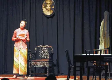  ??  ?? (Left) Chua on stage as Emily in 2011; this is a pivotal scene in which her character receives a telegram informing her of a death in the family.
(Far left) Chua says that playing the role of Emily is ‘cathartic’.