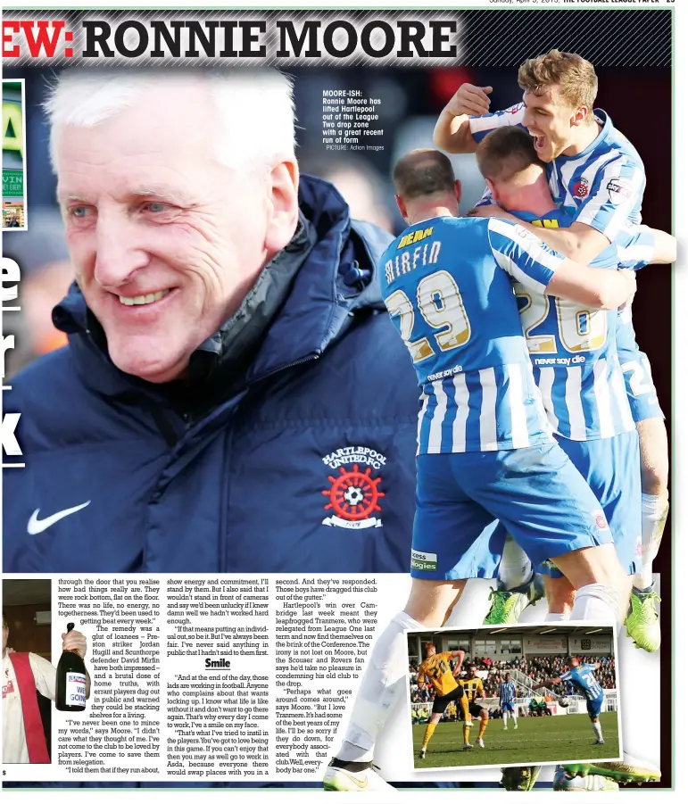  ?? PICTURE: Action Images ?? s MOORE-ISH: Ronnie Moore has lifted Hartlepool out of the League Two drop zone with a great recent run of form