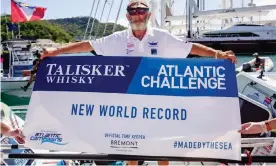  ??  ?? Frank Rothwell, 70, from Oldham, trained for over 18 months to row 3,000 miles unassisted across the Atlantic Ocean. Photograph: Alzheimers Research UK/PA