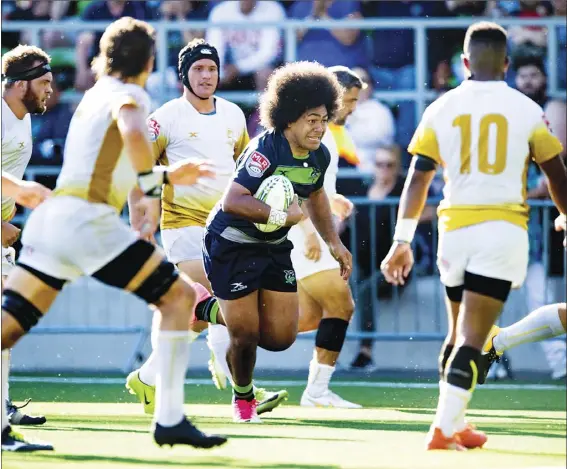  ?? ROD MAR photo ?? Vili Toluta‘u is pictured competing for the Seattle Seawolves during the inaugural Major League Rugby season in 2018. The 2012 Baldwin High School graduate led the Seawolves to the MLR championsh­ip, earning Most Valuable Player honors.