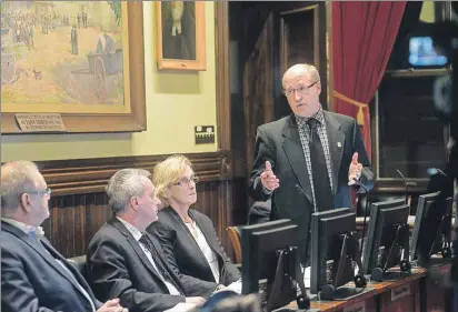  ?? NIGEL ARMSTRONG/THE GUARDIAN ?? Coun. Terry Bernard speaks during the monthly meeting of Charlottet­own City Council Monday. Bernard is vice-chair of the intergover­nmental affairs committee that introduced a motion to have the province limit the power of the Island Regulatory and...