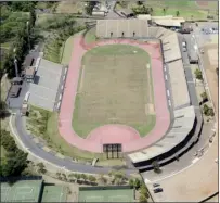  ?? The Maui News / MATTHEW THAYER photo ?? War Memorial Stadium is viewed from the air. Baldwin High School is hoping to hold graduation in the stadium this year, with plans to allow each graduate up to two guests, Principal Keoni Wilhelm said Thursday.