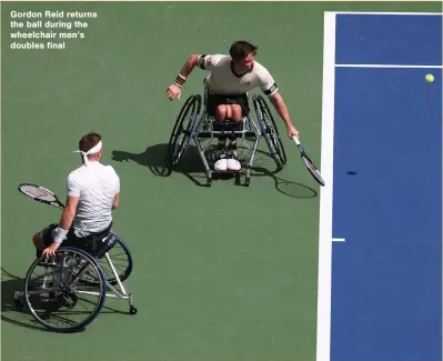  ??  ?? Gordon Reid returns the ball during the wheelchair men’s doubles final