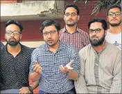  ??  ?? ■ Amit Kumar (centre) addressing mediaperso­ns at the Government Medical College and Hospital in Jammu. FILE PHOTO