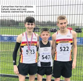  ??  ?? Carmarthen Harriers athletes Dafydd Jones and Liam Edwards claimed top-15 places.