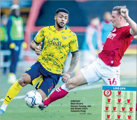  ?? PICTURE: Alamy ?? STRETCH:
West Brom’s
Darnell Furlong, left, and Bristol City’s Cameron Pring