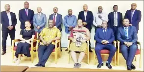  ?? (Pic: Nhlanganis­o Mkhonta) ?? Chairperso­ns of the different Wages Councils posing for a group photo with the Minister of Labour and Social Security, Phila Buthelezi (seated C).