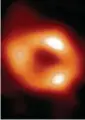  ?? EHT COLLABORAT­ION ?? The colorized image unveiled Thursday of the first wild but fuzzy image of the supermassi­ve black hole at the center of our own Milky Way galaxy is from the internatio­nal consortium behind the Event Horizon Telescope, a collection of eight synchroniz­ed radio telescopes around the world.