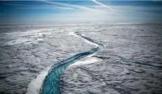  ?? New York Times file photo ?? In a study released Thursday, researcher­s say Greenland lost 586 billion tons of ice last summer, enough to cover the state of California in 4 feet of water.