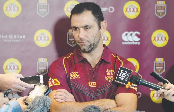  ??  ?? Queensland and Australian captain Cameron Smith at his stunning media conference where he questioned NRL officials’ running of the game. Picture: PETER WALLIS