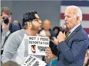  ??  ?? A file photo of Joe Biden talking to a man objecting to his stance on deportatio­ns back in 2019.