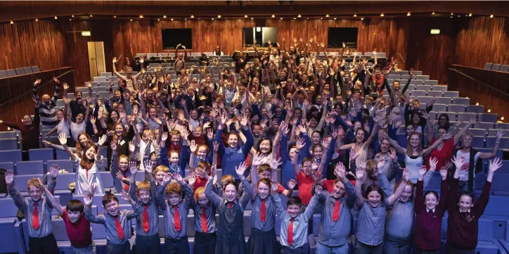  ??  ?? Children from Bunscoil Loreto, Gorey, Oylegate National School, Danescastl­e National School, and Scoil Eoin Baiste, Galbally, Enniscorth­y, taking part in the singing workshop at the National Opera House.