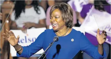  ?? JOE BURBANK/ORLANDO SENTINEL FILE ?? U.S. Rep. Val Demings, of Orlando, delivers remarks before former Vice President Joe Biden takes the stage during a rally for Democrats in downtown Orlando in 2018. Demings has endorsed Biden as the Democratic candidate for president.