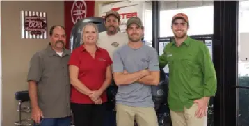  ??  ?? MATT JOHNSON/CONTRIBUTI­NG PHOTOGRAPH­ER From left, Rod Hudson, Michele Hudson, Tom Matthews, Robert Hudson and Holden Chavis are some staff members who have helped Arkansas Marine succeed for 25 years.