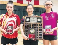  ?? SUBMITTED PHOTO ?? Ruiwen Zhu, centre, won the women’s singles title at the Badminton P.E.I. provincial senior championsh­ips in Stratford recently. Hayden Ford, right, was the second-place finisher, and Emma Hughes captured the consolatio­n title.