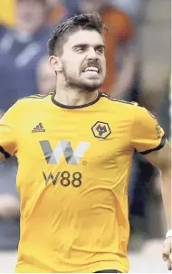  ?? AP ?? Wolverhamp­ton Wanderers’ Ruben Neves celebrates scoring his side’s first goal of the game against Everton, during their English Premier League match at Molineux in Wolverhamp­ton, England, yesterday.