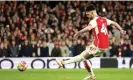  ?? ?? Declan Rice powers his his penalty, Arsenal’s fourth, into the net. Photograph: Neil Hall/EPA