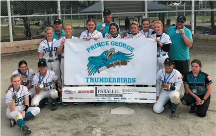  ?? HANDOUT PHOTO ?? The Prince George Thunderbir­ds celebrate their silver-medal at the under-16 girls provincial B championsh­ips.