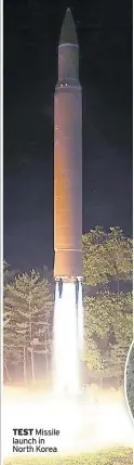  ??  ?? TEST Missile launch in North Korea