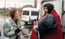  ?? ?? 22-year-old Syrian migrant Badr receives a tent and bags from volunteers with Care4Calai­s.