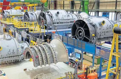  ??  ?? Siemens’ final assembly line for gas turbines in Berlin.