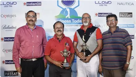  ??  ?? Winning Team members-, Varadhan S and Peter Paul with Y Krishna- Branch Head Lloyd (L) and R Sanjay – Secretary, Madras Gymkhana Golf (R)