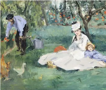  ??  ?? Edouard Manet’s The Monet Family in Their Garden at Argenteuil is part of the exhibit Public Parks, Private Gardens: Paris to Provence, through July 29 at the Metropolit­an Museum of Art in New York.