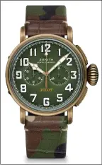  ??  ?? CASE SIZE: 45MM
CASE MATERIAL: BRONZE
DIAL: GRAINED KHAKI GREEN DIAL STRAP: CAMOUFLAGE ALLIGATOR OR KHAKI MATRIX CALFSKIN LEATHER STRAP MOVEMENT: AUTOMATIC EL PRIMERO 4069 POWER RESERVE: 50 HOURS
WATER RESISTANCE: 100M