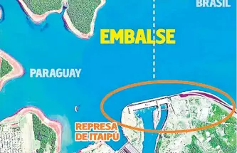  ?? ?? Embalse de Itaipú. Leve mejoría del caudal del Paraná, pero distante aún de la normalizac­ión.