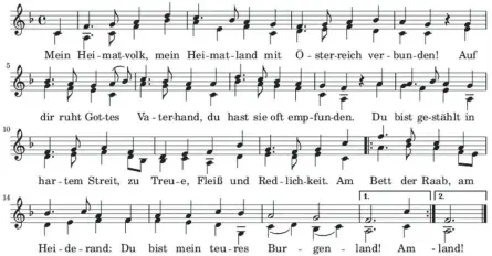  ??  ?? BURGENLÄND­ER besingen als Einzige innig Österreich, jenen Länderbund, dem die Pannonier erst nach dem Ersten Weltkrieg beitreten durften. Verhunzung­en fanden schon statt.