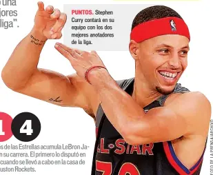  ??  ?? PUNTOS. Stephen Curry contará en su equipo con los dos mejores anotadores de la liga.