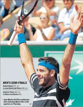  ?? AP ?? Juan Martin del Potro celebrates after defeating Marin Cilic in the quarters on Thursday.