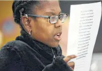  ?? Eric Gay / Associated Press ?? The Board of Education heard hours of testimony, including from Gabrielle Caldwell, 17, a visually- and hearing-impaired student who urged the inclusion of Helen Keller.