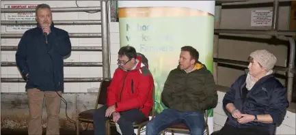  ??  ?? Mart manager Tommy Harrington speaking at the Animal Health &amp; Calf Husbandry talk in Enniscorth­y Mart on Tuesday night.